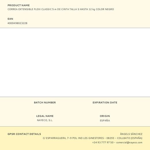 Correa Extensible Flexi Classic Negra, Cinta 5 M, S, Hasta 15 Kg