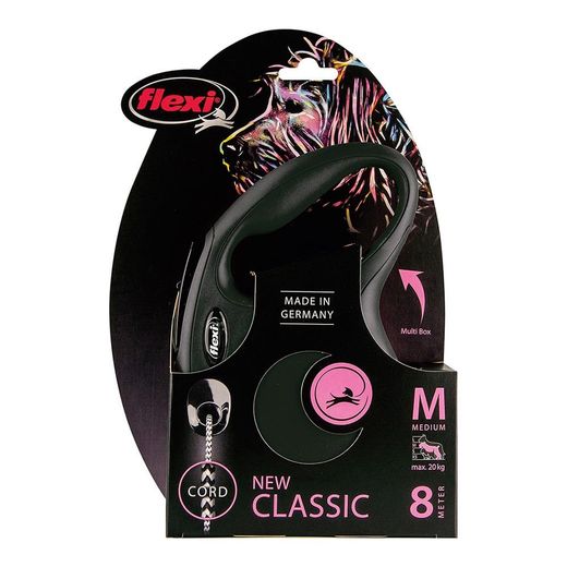 Correa Extensible Flexi Classic Negra, Cinta 8 M, M, Hasta 20 Kg
