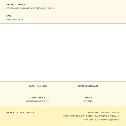 Cortina De Baño Basic Blanca 140 X 180 Cm