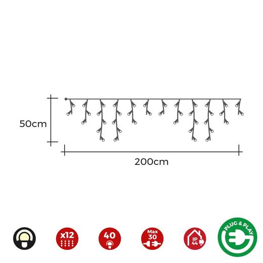 Cortina Icicle Con Programador Easy-Connect Multifunción 2X0,5M 12 Tiras 40 Leds Blanco Calido