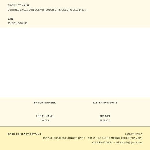 Cortina Opaca Con Ollaos Color Gris Oscuro 140 X 260 Cm