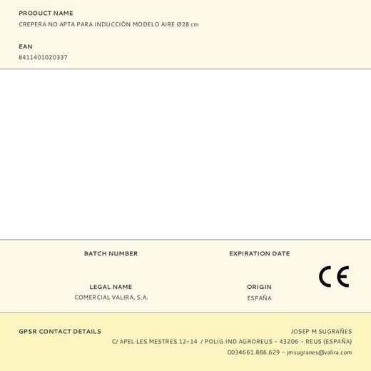 Crepera No Apta Para Inducción Modelo Aire Ø28 Cm