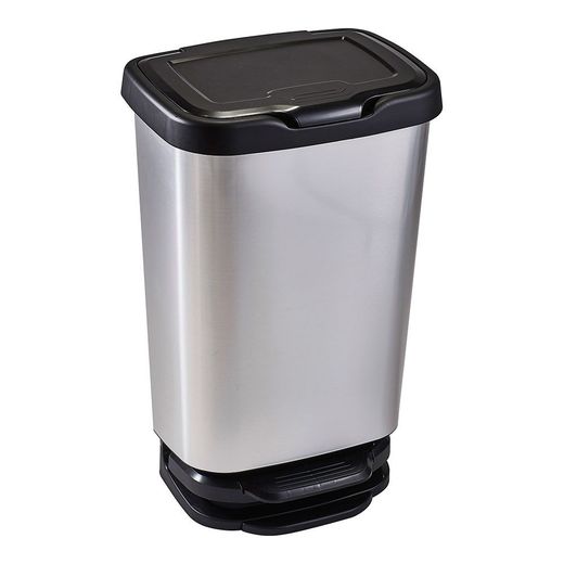 Cubo Con Pedal Con Cierre Amortiguado Plata/Negro 39 X 29 X 63,5 Cm 40 L