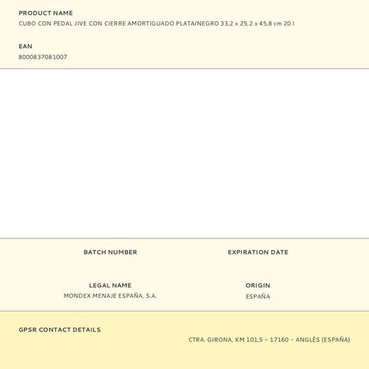 Cubo Con Pedal Jive Con Cierre Amortiguado Plata/Negro 33,2 X 25,2 X 45,8 Cm 20 L