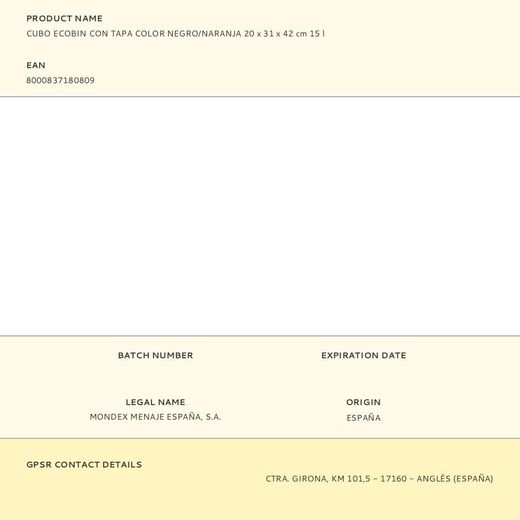 Cubo Ecobin Con Tapa Color Negro/Naranja 20 X 31 X 42 Cm 15 L