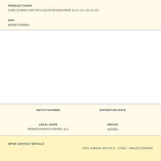 Cubo Ecobin Con Tapa Color Negro/Verde 21,5 X 31 X 42 Cm 15 L