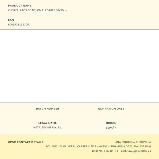 Cubreplatos De Nylon Plegable 30 X 30 Cm