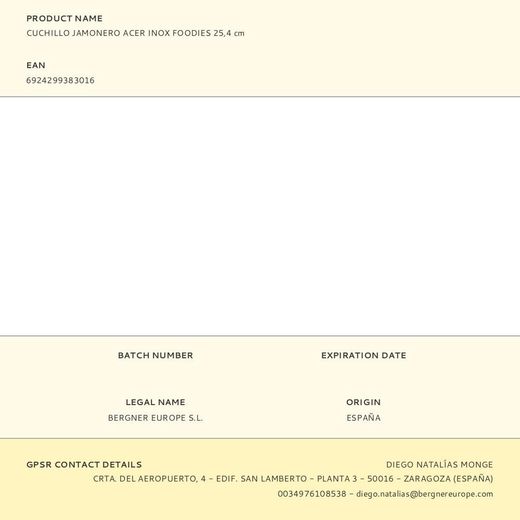 Cuchillo Jamonero Acero Inox Foodies 25,4 Cm