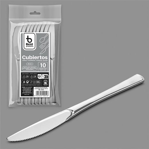 Cuchillo Reutilizable Color Plata 20 Cm, 10 Uds