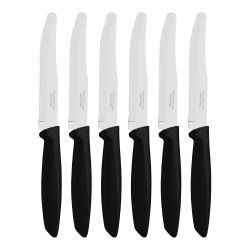 Cuchillos Dentados Para Carne Punta Redonda, Plenus, Negro, 6 Uds