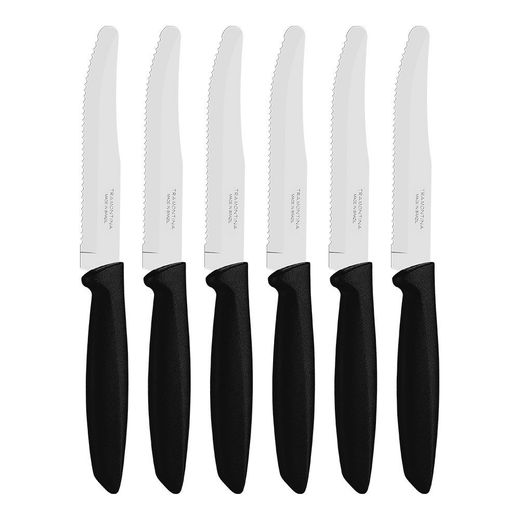Cuchillos Dentados Para Carne Punta Redonda, Plenus, Negro, 6 Uds