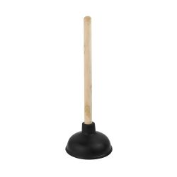 Desatascador Clasico Negro Con Mango De Madera, Ø13,5 Cm X 40 Cm