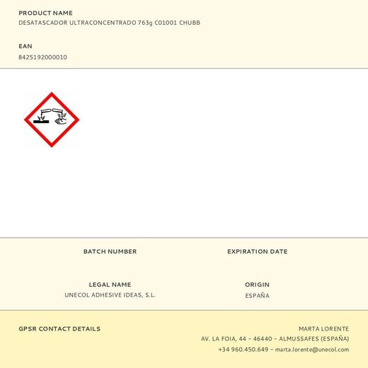 Desatascador Ultraconcentrado 763G C01001 Chubb