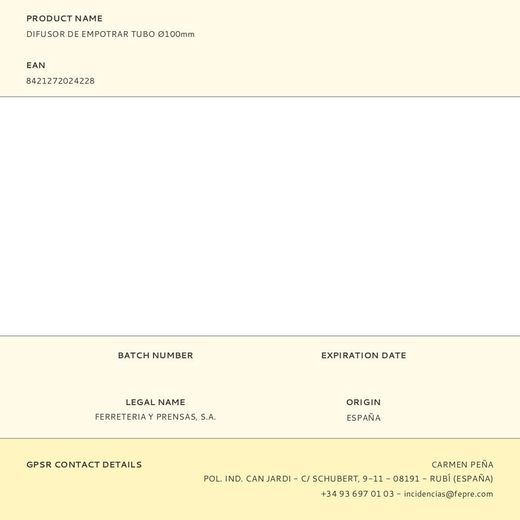 Difusor De Empotrar Tubo Ø100Mm