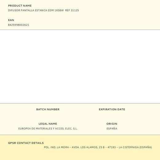Difusor Pantalla Estanca Edm 1X58W  Ref 31125