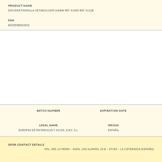 Difusor Pantalla Estanca Edm 2X58W Ref 31402 Ref 31128