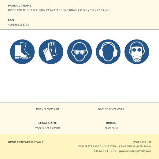 Disco Corte Precisión Acero Inoxidable Ø125 X 1,0 X 22,23 Mm