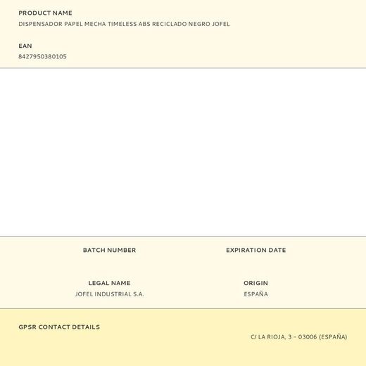 Dispensador Papel Mecha Timeless Abs Reciclado Negro Jofel