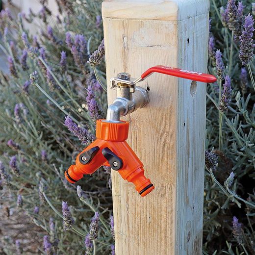 Distribuidor De 2 Vías Con Válvulas Para Grifo De Rosca ½ Pulg - ¾ Pulg, Blister