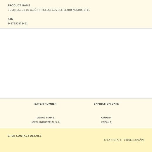 Dosificador De Jabón Timeless Abs Reciclado Negro Jofel