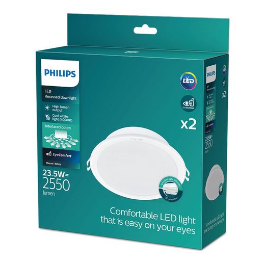 Downlight Led Empotrable Modelo Meson Color Blanco 23,5 W 4000 K 2550 Im Ø21,5 Cm, Pack 2 Unidades