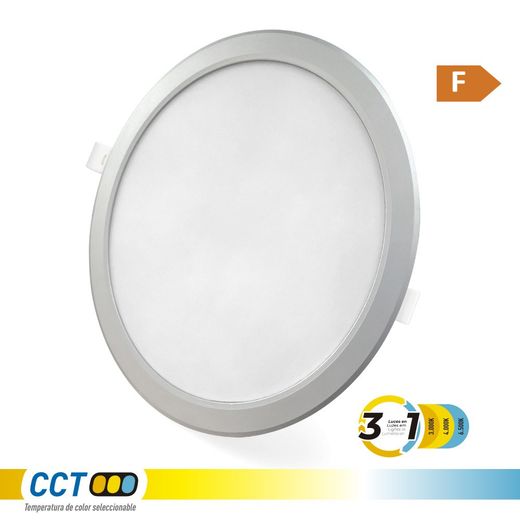 Downlight Led Empotrable, Redondo, 18 W, 3Cct, 1820 Lm,  Marco Aluminio, Ø22,3 Cm