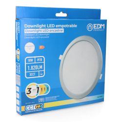 Downlight Led Empotrable, Redondo, 18 W, 3Cct, 1820 Lm,  Marco Aluminio, Ø22,3 Cm