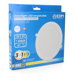 Downlight Led Empotrable, Redondo, 18 W, 3Cct, 1820 Lm, Marco Blanco, Ø22,3 Cm