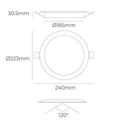 Downlight Led Empotrable, Redondo, 18 W, 3Cct, 1820 Lm, Marco Blanco, Ø22,3 Cm