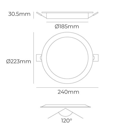Downlight Led Empotrable, Redondo, 18 W, 3Cct, 1820 Lm, Marco Blanco, Ø22,3 Cm