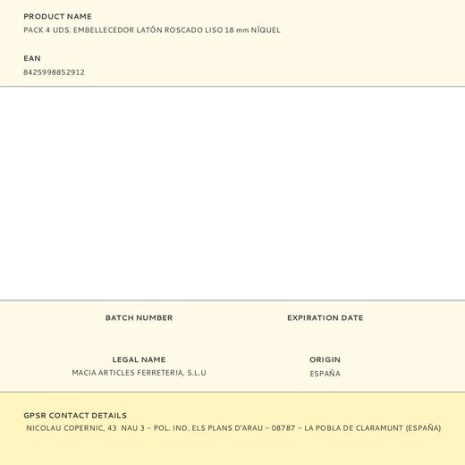 Embellecedor Latón Roscado Liso 18 Mm Níquel, 4 Uds