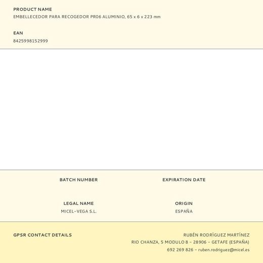 Embellecedor Para Recogedor Pr06 Aluminio, 65 X 6 X 223 Mm