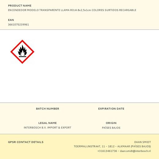 Encendedor Recargable Llama Roja, Colores Surtidos Transparente, 8 X 2,5 X 1 Cm