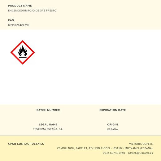 Encendedor Rojo De Gas Presto