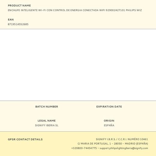 Enchufe Inteligente Wi-Fi Con Control De Energia Conectada Wifi 929002427101 Philips Wiz