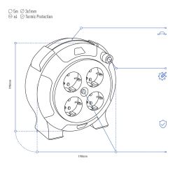 Enrollacables 05 M 3 G 1,00 Mm² 4 Tomas Bipolares Con T/Tl Hogar Con Protector Termico