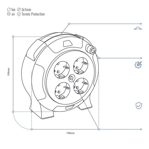 Enrollacables 05 M 3 G 1,00 Mm² 4 Tomas Bipolares Con T/Tl Hogar Con Protector Termico