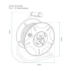 Enrollacables 25 M 3 G 1,50 Mm² 4 Tomas Bipolares Con T/Tl Con Protector Térmico