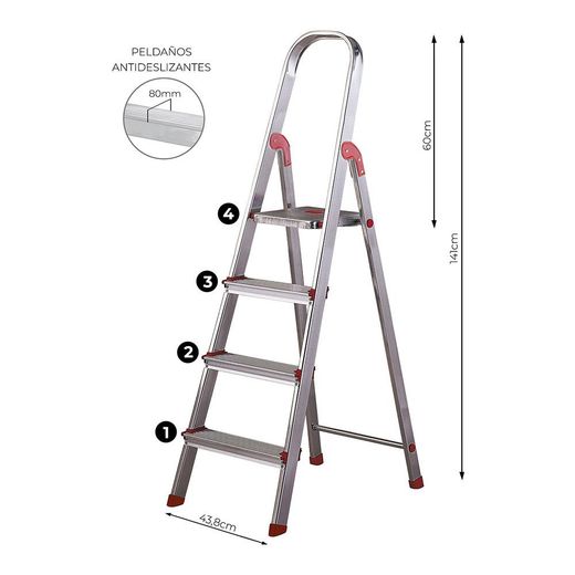 Escalera Unica 4 Peldaños 80 Cm