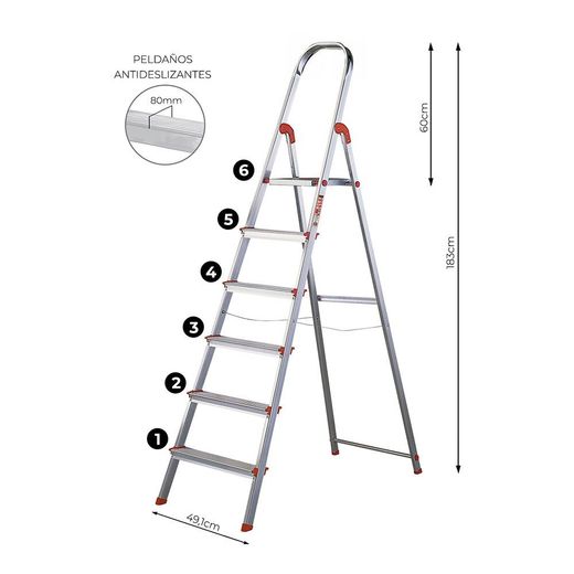 Escalera Unica 6 Peldaños 122 Cm