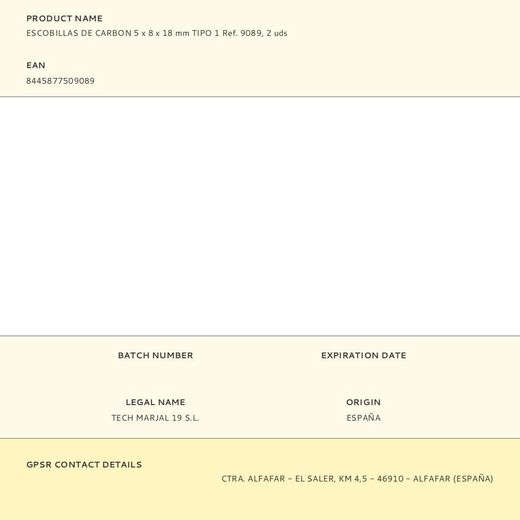 Escobillas De Carbon 5 X 8 X 18 Mm Tipo 1 Ref. 9089, 2 Uds