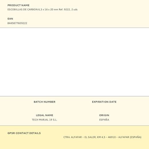 Escobillas De Carbon 6,3 X 16 X 20 Mm Ref. 9222, 2 Uds