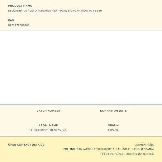 Escuadra De Acero Plegable Abat-Plan Bicromatado 40 X 52 Cm