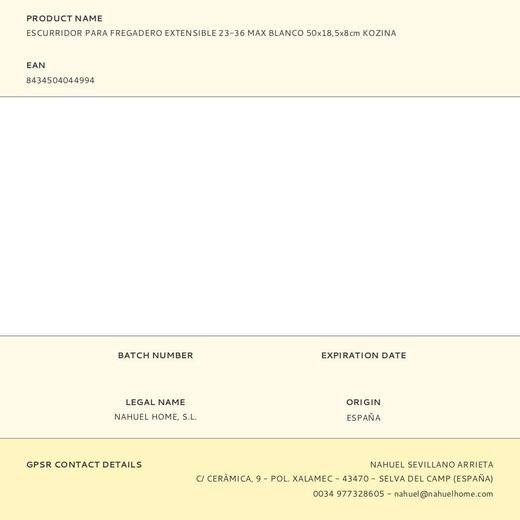 Escurridor Para Fregadero Extensible 23-36 Cm Blanco 50 X 18,5 X 8 Cm