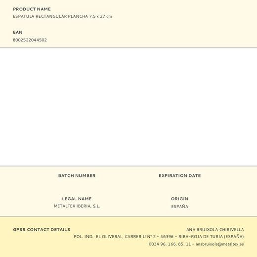 Espátula Rectangular Plancha 7,5 X 27 Cm