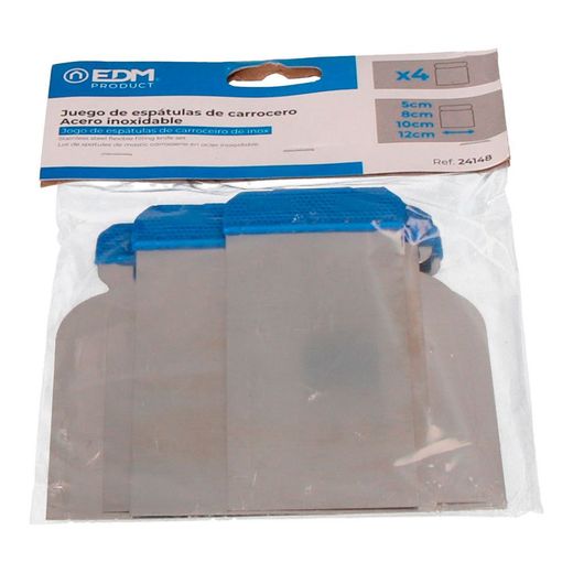 Espátulas De Carrocero Acero Inoxidable, Juego 4 Piezas, 5 Cm, 8 Cm, 10 Cm, 12 Cm