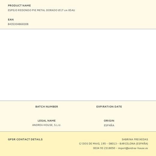 Espejo Redondo Pie Metal Dorado Ø17 Cm X5Au