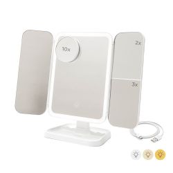 Espejo Tríptico Plegable De Sobremesa Con Aumento Y Luz Led Recargable
