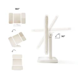 Espejo Tríptico Plegable De Sobremesa Con Aumento Y Luz Led Recargable