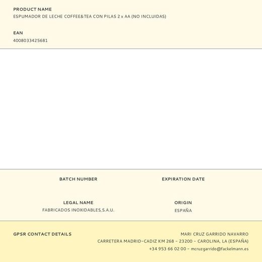 Espumador De Leche Coffee&Tea Con Pilas 2 X Aa (No Incluidas)